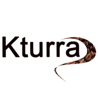 Logo de el vino Kturra escrito con la letra "k" seguido de turra, al final una silueta como un signo de interrogación relleno de granos de café.